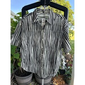 Express Boyfriend Portofino Shirt Women's Small Black White Striped Short Sleeve